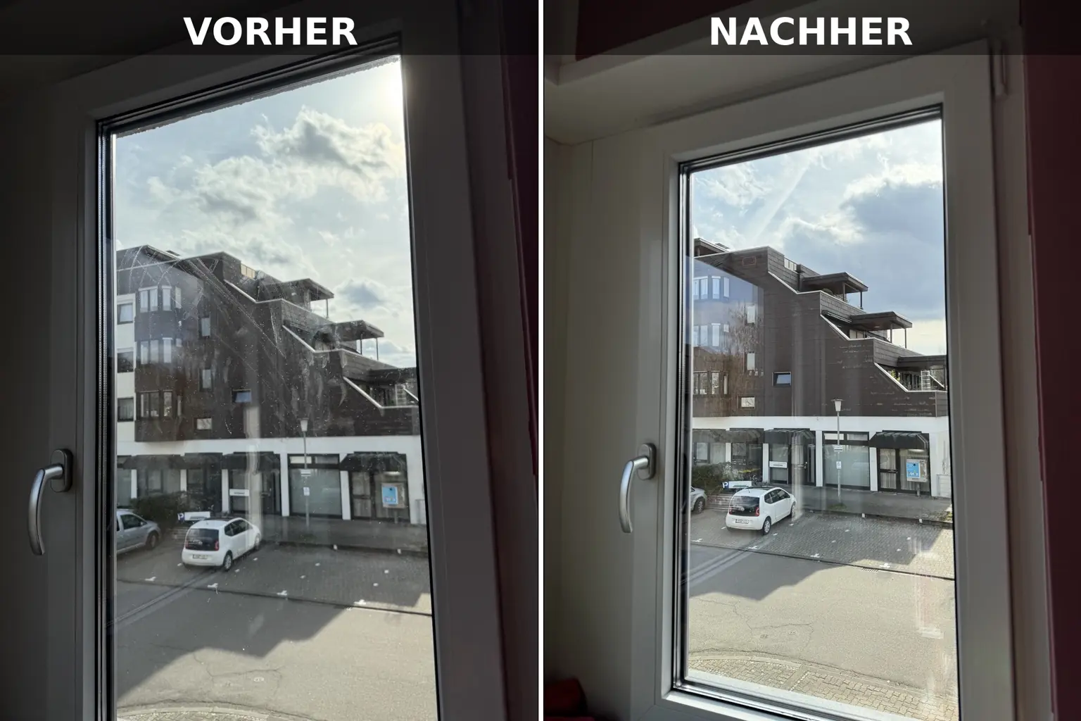 Vorher-Nachher-Vergleich eines gereinigten Fensters