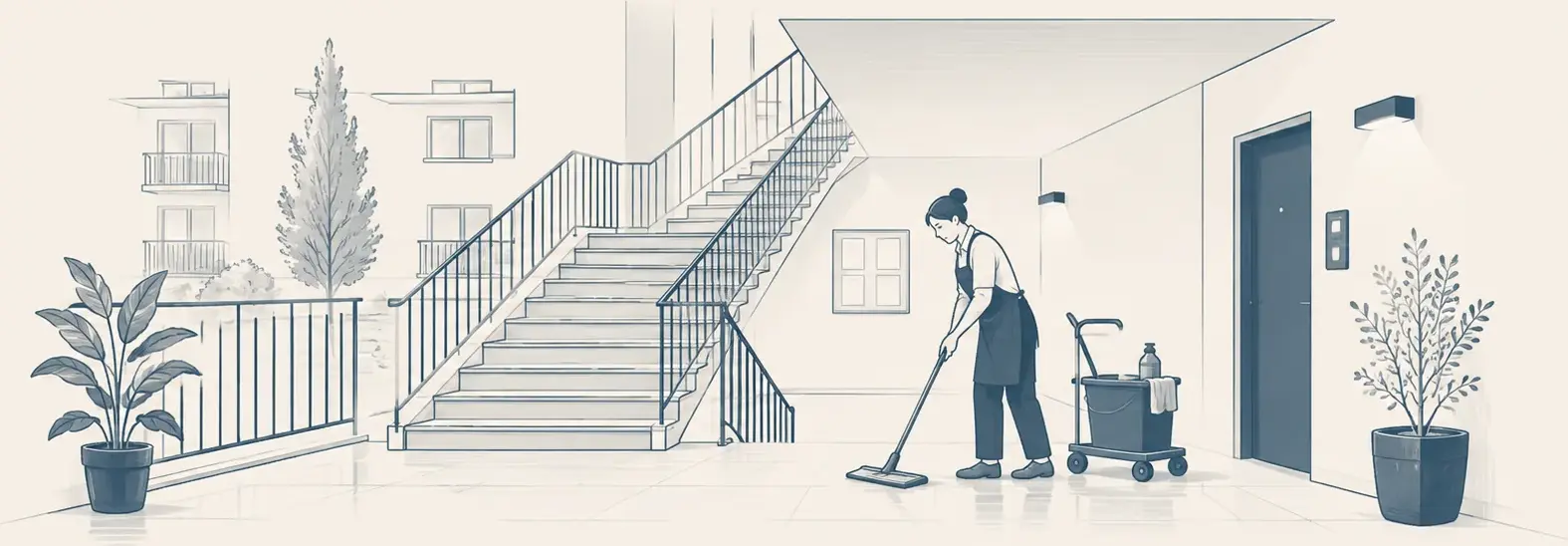 Illustration einer professionellen Treppenhausreinigung